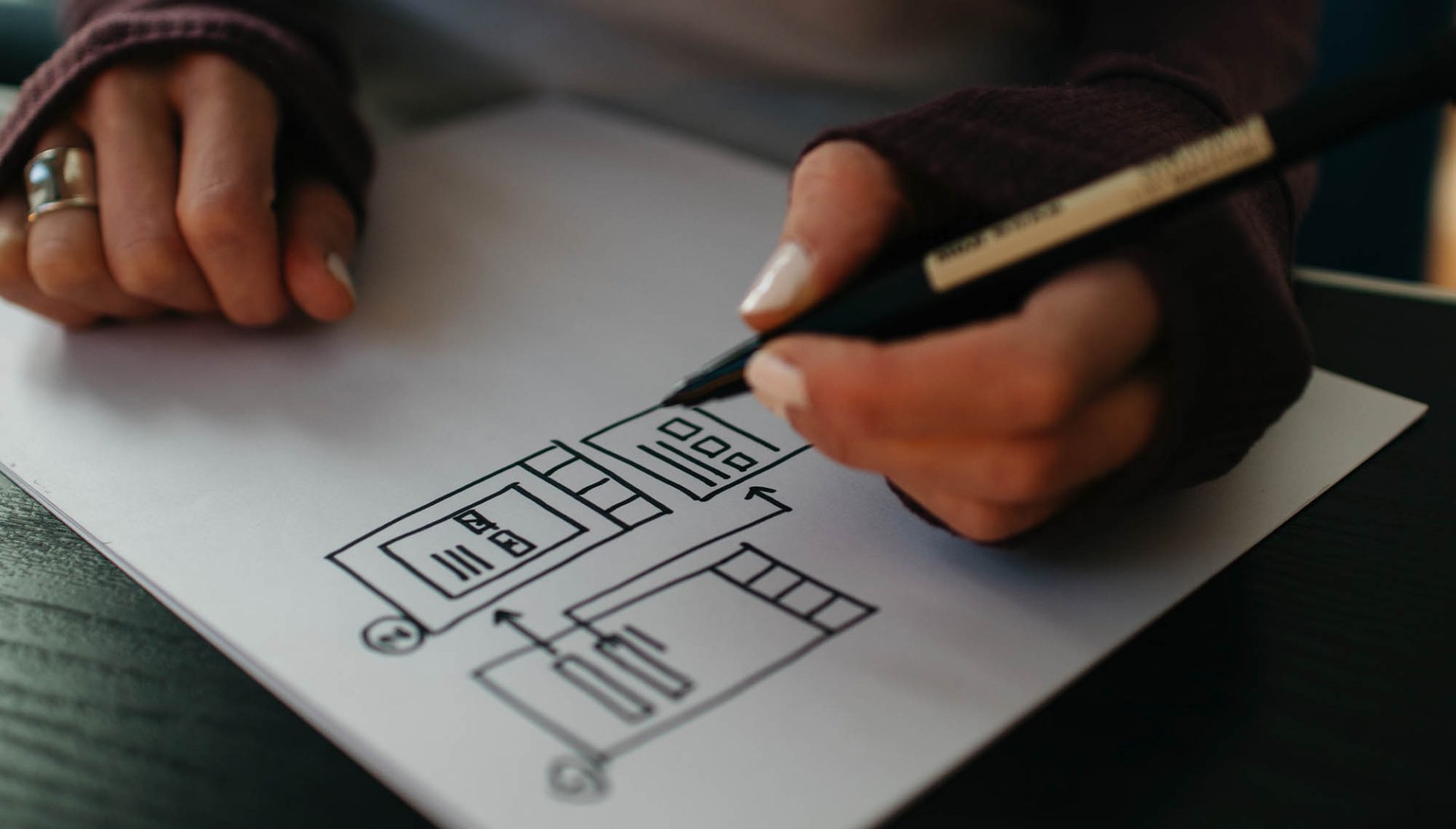 A designer making lo-fi prototypes on paper